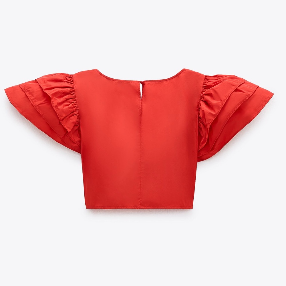 Zara Red Frilly Sleeves Top Size L - Picture 5 of 7